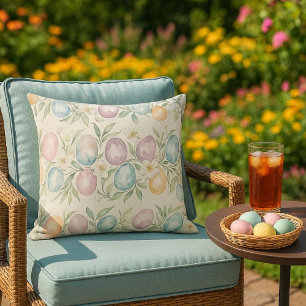 Coussin Œufs de Pâques pastel et verdure