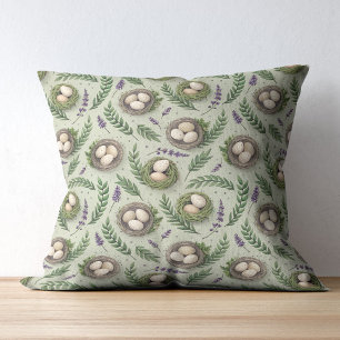 Coussin Oeufs de Pâques Vert Sauge Simple Nid de Lavande