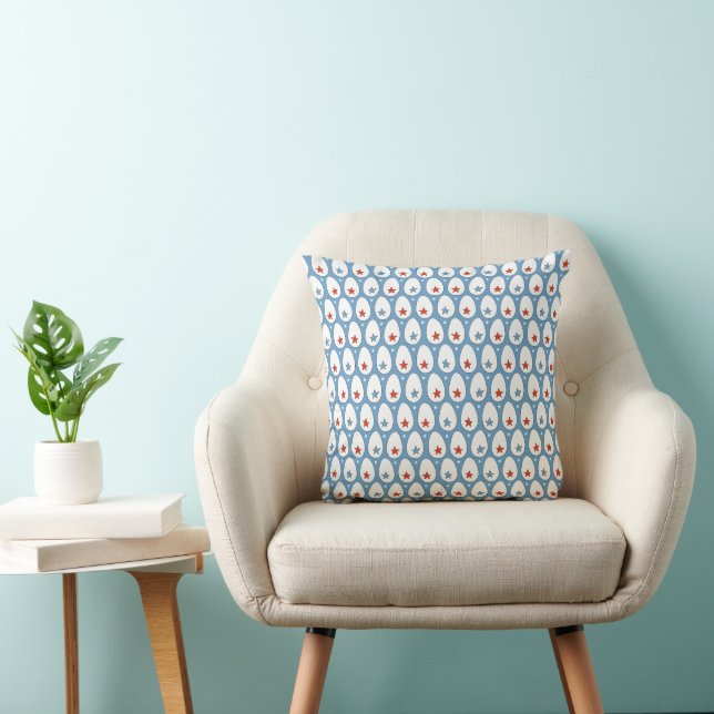 Coussin Oeufs de poulet Rouge Blanc Bleu Étoiles Motif de  (Chaise)