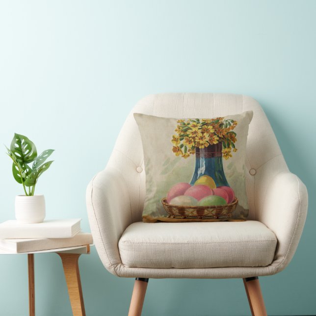 Coussin Oeufs Pâques Panier Fleurs Antique (Chaise)