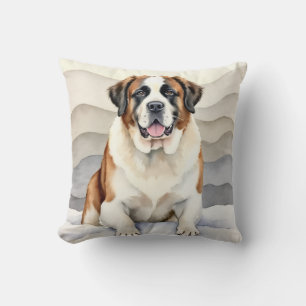 Coussin Œuvre d'art aquarelle Saint-Bernard dérive de neig