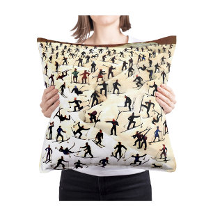 Coussin Œuvre d'art de skieurs vintage, peinture de paysag