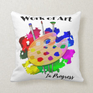 Coussin Oeuvre D'Art En Cours Brosses De Palette Artiste