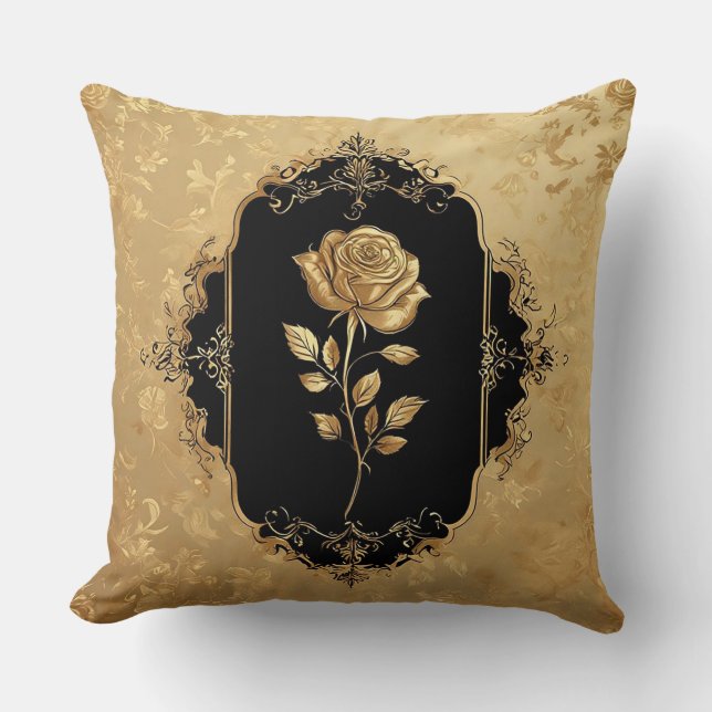 Coussin Œuvre d'art Rose Dorée avec Élément Décoratif Orné (Recto)