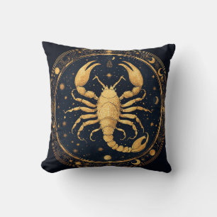 Coussin Œuvre d'art Scorpion Doré avec Symboles Astrologiq