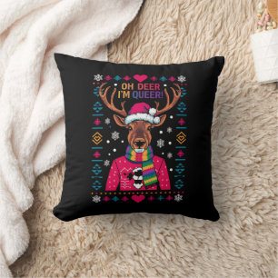Coussin Oh cerf je suis queer LGBT LGBTQ Fierté gay Noël l