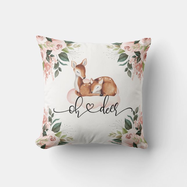 Coussin Oh Deer Aquarelle rose Floral (Recto)