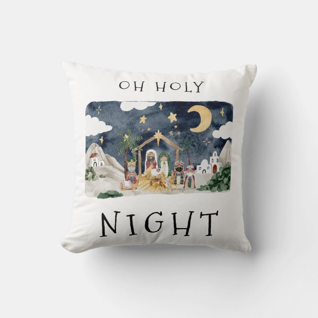 Coussin Oh Holy Nativité Africaine Américaine Noël (Recto)