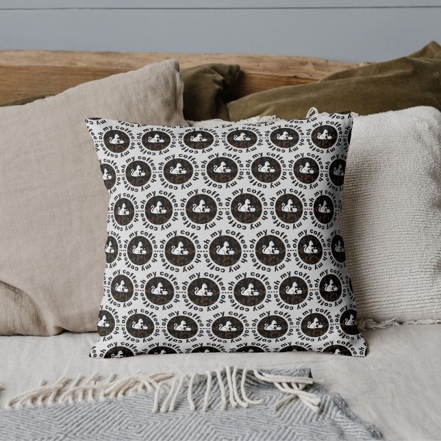 Coussin Oh My Coffee Funny Chat gris clair (Créateur téléchargé)