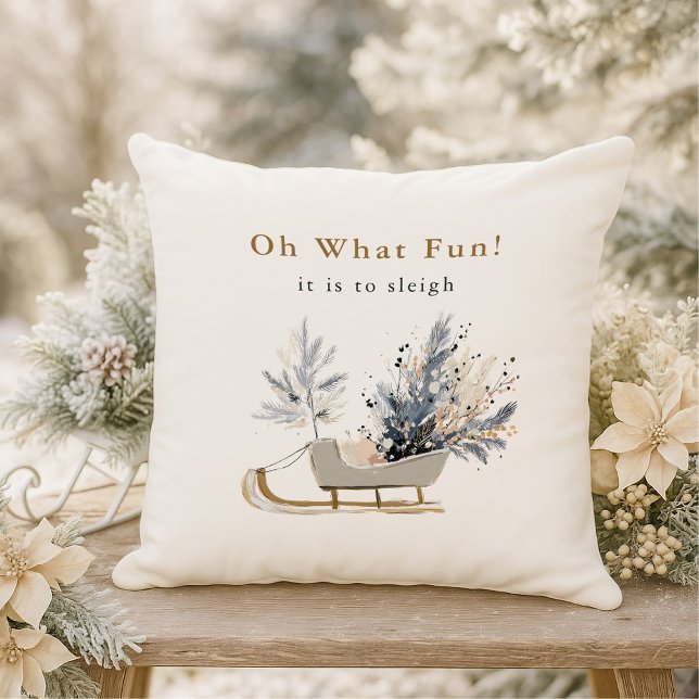 Coussin Oh What Fun Winter Sleigh Floral Photo Noël (Créateur téléchargé)