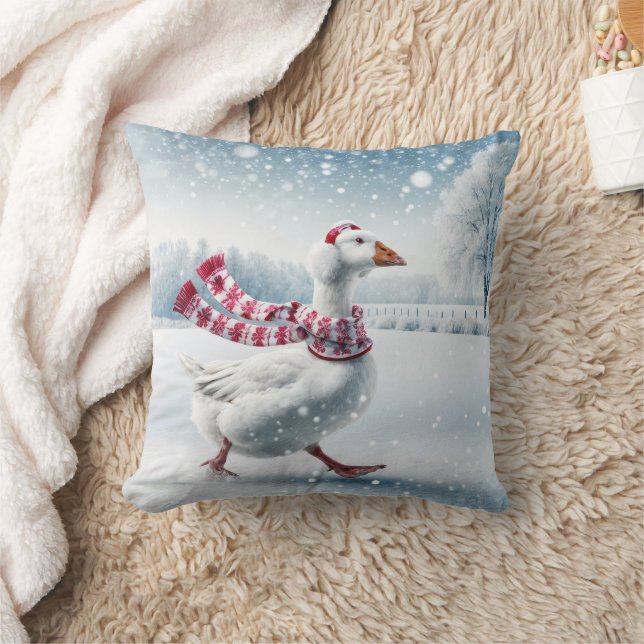Coussin Oie de Noël marche dans les flocons de neige (Couverture)