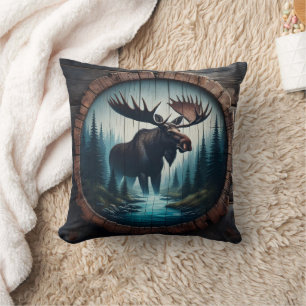 Coussin Oie debout près d'un ruisseau dans une forêt