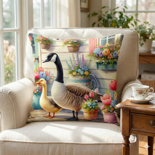 Coussin Oies de jardin de campagne Illustration de printem
