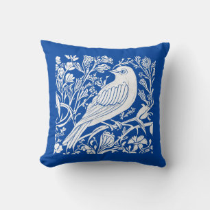 Coussin Oiseau Art nouveau sur une branche avec fleurs en