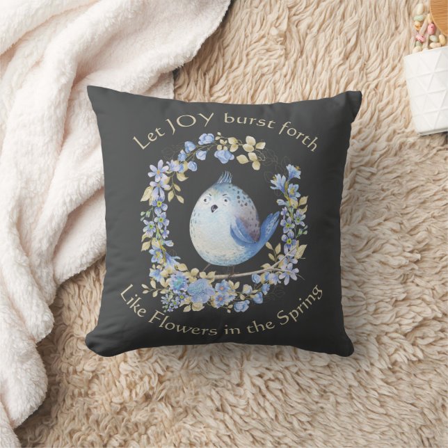 Coussin Oiseau bleu dans la couronne fleurie lancer l'orei (Couverture)