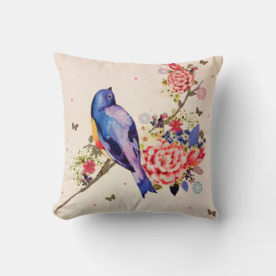 Coussin Oiseau bleu or Parties scintillant à papillon flor