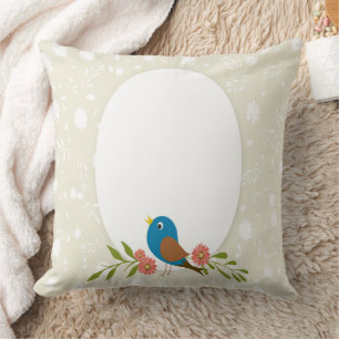 Coussin Oiseau bleu printemps