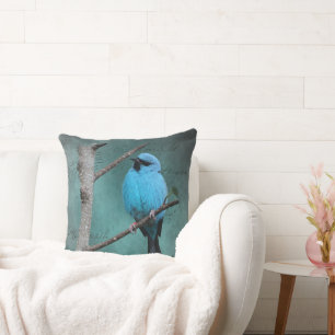 Coussin Oiseau bleu sur support mixte