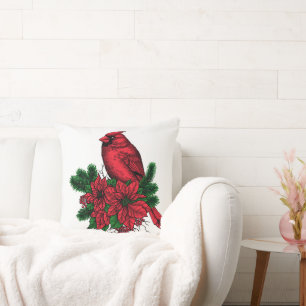 Coussin Oiseau cardinal, illustration de Noël