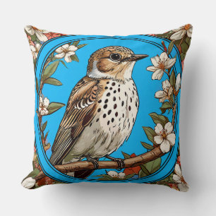 Coussin Oiseau Coloré avec Cadre Floral