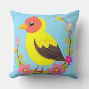 Coussin Oiseau Coloré Entouré de Couronne de Fleurs