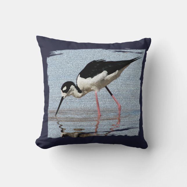 Coussin Oiseau côtier Noir Blanc West Coast Beach House (Recto)