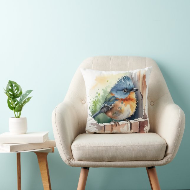 Coussin Oiseau D'Aquarelle Sur Une clôture (Chaise)