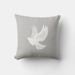 Coussin Oiseau de colombe blanche sur gris