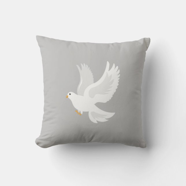 Coussin Oiseau de colombe blanche sur gris (Recto)