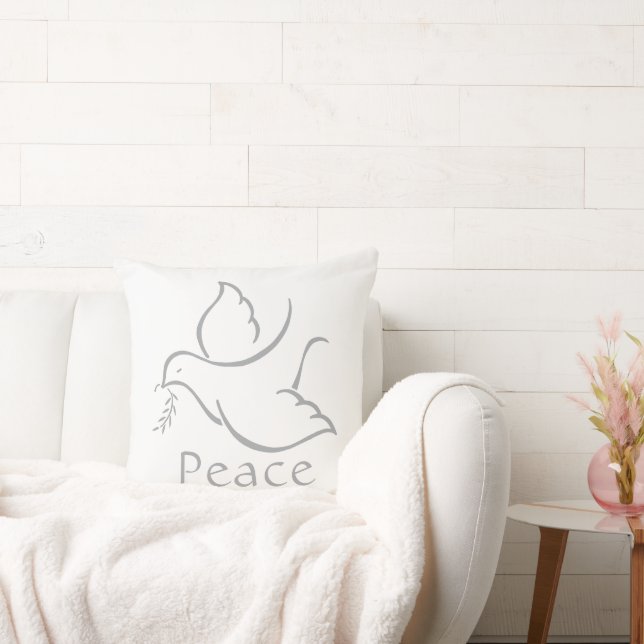 Coussin Oiseau de la Paix Dove moderne blanc gris chic vac (Canapé)