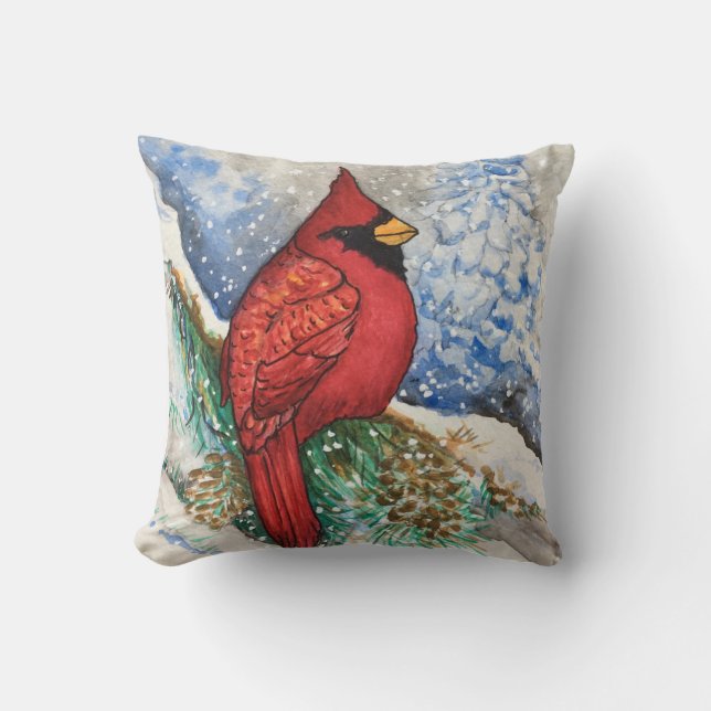 Coussin Oiseau de Noël du Cardinal Rouge de Woodland (Recto)