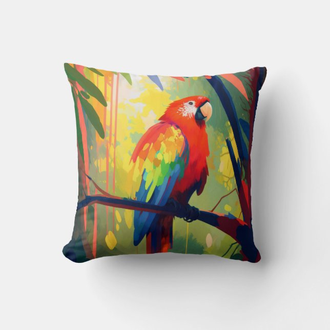 Coussin Oiseau de perroquet animal portrait peinture Faune (Recto)