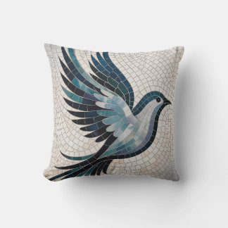 Coussin Oiseau élégant en mosaïque de plumes