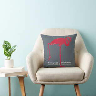 Coussin Oiseau flamant rose vintage au zoo de Munich en Al