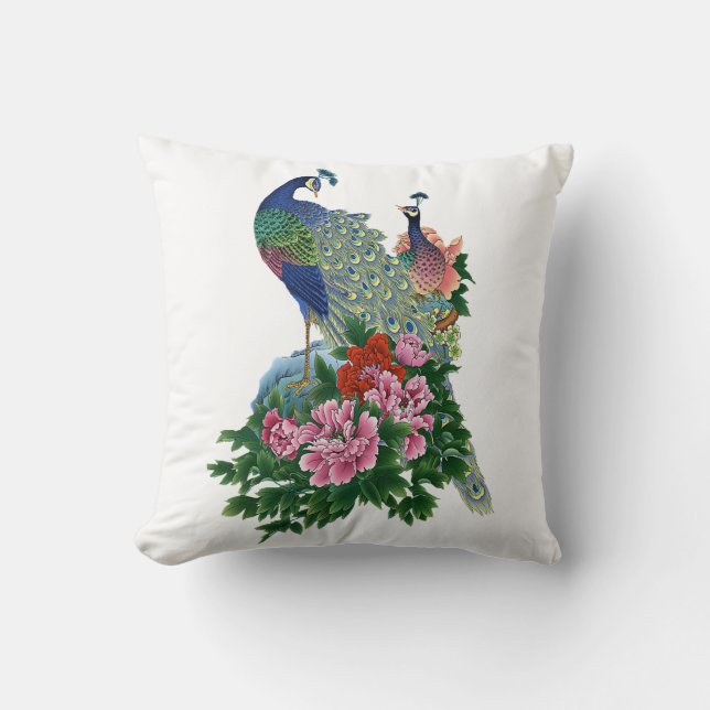 Coussin Oiseau floral de fleurs vertes de roses de rose de (Recto)