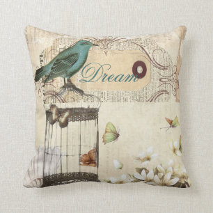 Coussin oiseau français vintage moderne de cage à oiseaux