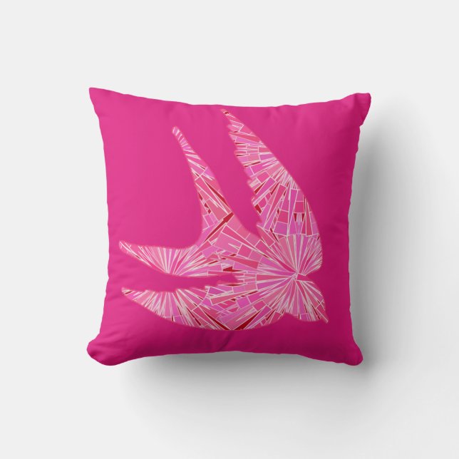Coussin Oiseau géométrique moderne, Fuchsia et Thro rose c (Recto)