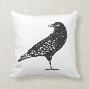 Coussin Oiseau noir illustratif Halloween de corneille
