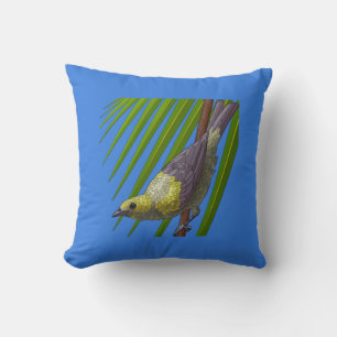 Coussin Oiseau peint sur vert et bleu