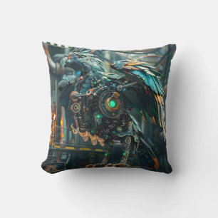 Coussin Oiseau phénix mécanique bleu