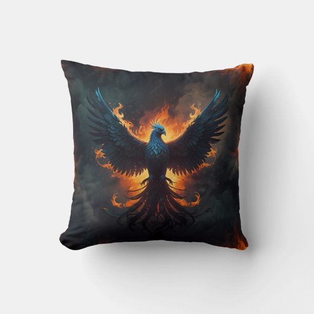 Coussin Oiseau phénix s'élevant avec des flammes (Recto)