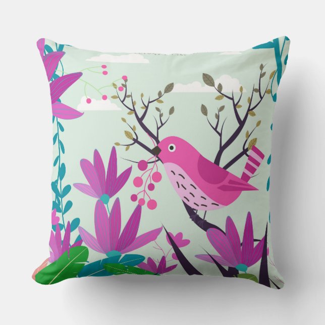 Coussin Oiseau rose Jeu d'oreiller (Recto)