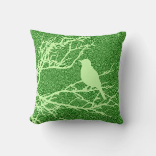 Coussin Oiseau sur une branche, Jade vert clair