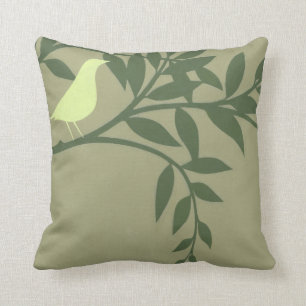 Coussin Oiseau vert été perché sur la branche verte