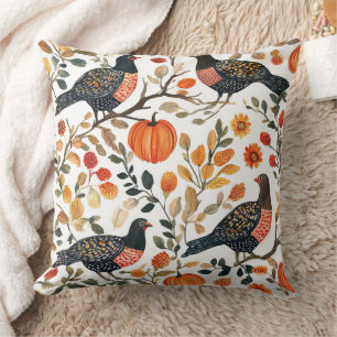 Coussin Oiseaux aquarelle terreux vibrants - Flair bohémie