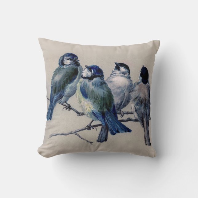 Coussin oiseaux bleus sur un arrière - plan gris (Recto)