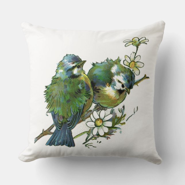 Coussin Oiseaux bleus vintages (Recto)