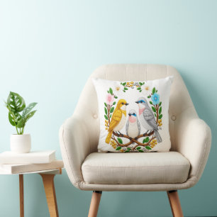 Coussin Oiseaux chanteurs en fleurs : une symphonie perliè