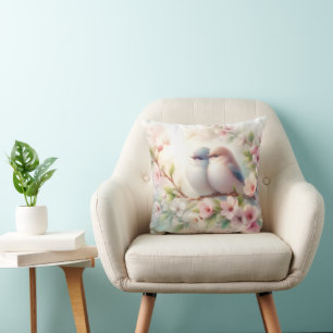 Coussin Oiseaux d'amour printaniers Cerisier Fleur Floral