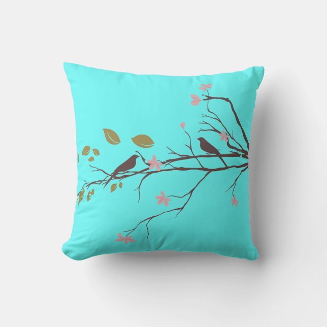 Coussin oiseaux dans le carreau de fleurs de cerisier (Recto)